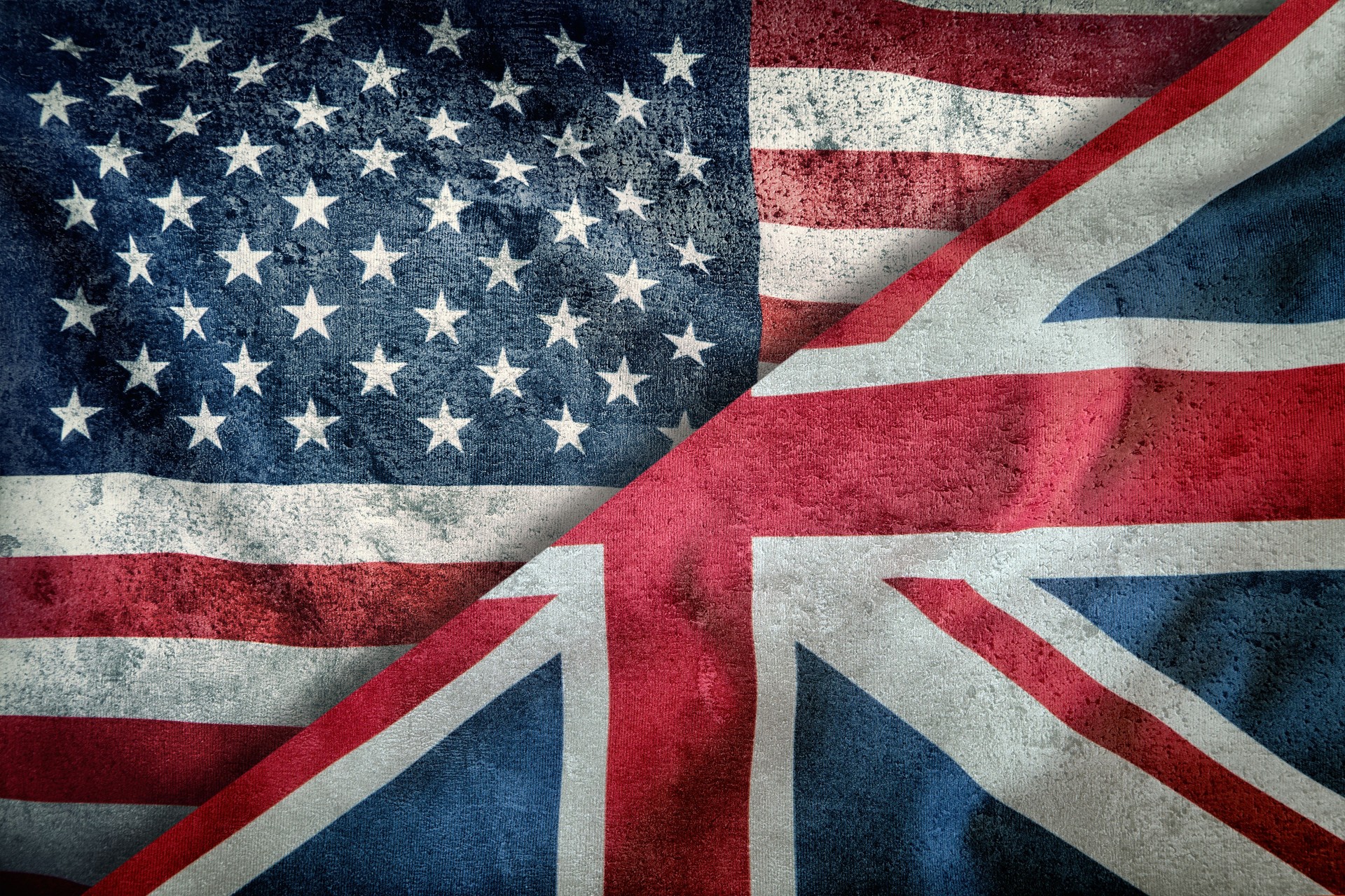 Mixed Flags of the USA and the UK. Union Jack flag.Flags of the USA and the UK Divided Diagonally.